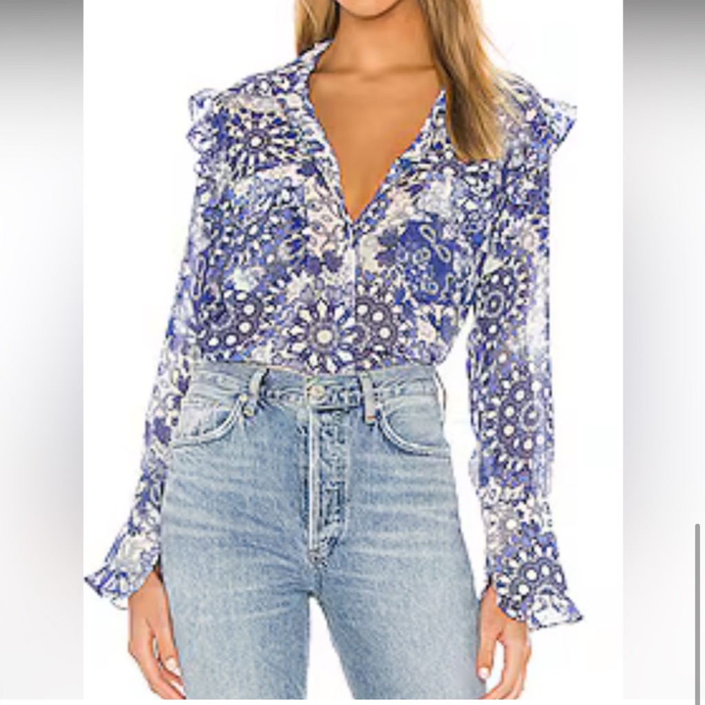 Misa Los Angeles Blue Floral Blouse